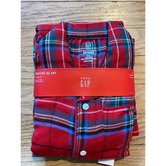 NWT Gap BabyGap Flannel Red Plaid Tartan Holiday Pajama Top & Bottom Set (5T) - Picture 2 of 5